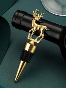 1pc Gold & Sliver Christmas Wine Bottle Stopper, Creative Christmas Tree, Reindeer, And Snowflake Design Wine Preservation Stopper, Cute Wine Lovers Home Decorations For Xmas Party Family Gathering, Christmas Party Favors Gifts - Multicolor - View 3