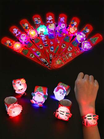 12pcs LED Christmas Glowing Bracelets, Luminous Wristbands Flashing Wrist Bands, Gift Bag Filler, Decoration For Birthday, Graduation, Wedding, Party, Christmas, New Year, Unique Gifts For Men, Personalized Gifts, Valentine's Day, Easter