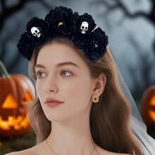 A Halloween Simulated Flower Veil Headband, Black Veil Dress, Day Of The Dead Flower Headdress, Party Horror Headdress Accessories,Fall,Hair,Hair Accessories,Hair Accessories For Women,Travel,Hair Accessories,Accessories Women,Hair Accessory,Hair Accessories Women,Hair Tools,Hair Stuff,Stuff,Beauty Accessories,Gifts,Travel,Gifts For Women,Hair Stuff,Stocking Stuffers