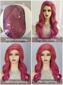 24 Inch Long Curly Wavy Red Wigs For Women Side Part Natural Looking Synthetic Fiber Wig Cosplay Wig Suitable For Daily Party Use Available Wine Red &Red &Pink Red&Rose