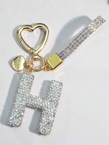 1pc White Ceramic Rhinestone Letter Keychain, Cute Personalized Bag/Car Key Chain, Simple Heart Decor For Mom, Friends, Valentine's Day Halloween Accessories Teachers Day Christmas Gift Ideas Bag Accessories Lanyards With Id Holder Car Accessories Bag Charms