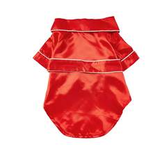 1pc Satin Solid Color Handmade Trim Waistband Comfortable Pet Pajamas For Cats And Dogs, All-Season Wearable Home Loungewear Sleepwear, Christmas Decoration - Red - View 6