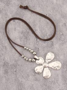 1 chiếc vòng cổ hợp kim đính hạt hướng dương bất đối xứng màu trắng bạc tối giản, vòng cổ thời trang hàng ngày dành cho nữ với dây sáp có thể điều chỉnh, quà tặng cho bạn gái, phụ kiện hàng ngày - dây sáp - Xem 18