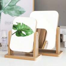 1 oglindă de machiaj din lemn, oglindă rotativă pentru birou, oglindă de toaletă pentru căminul studențesc, oglindă de înfrumusețare