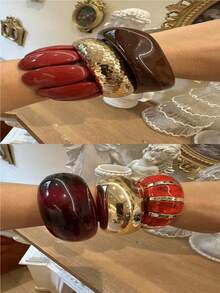 1-3 PCS Bracelet Set Resin Bangle Red White Gold Glossy Chunky Fashion Acrylic Gift For Girlfriend, Holiday Gift, Suitable For Daily Wear, Valentine's Day Gift, Date Wear