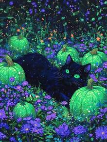 Kit de peinture de diamant 5D, chat noir et fleurs. Broderie de diamant 5D ronde complète pour adultes débutants. Mosaïque de cristal artisanale. Convient pour la décoration murale de la maison. Cadeau de Thanksgiving et de Noël pour la famille et les amis