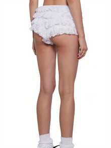 Womens Layered Lace Bloomers Casual Stylish Solid Elastic Low Rise Shorts For Summer - 白色 - 查看 2