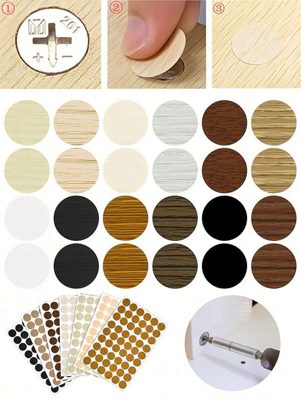 Adesivo para cobrir furos de parafusos de móveis com 54 peças - Tampa decorativa de parafusos de PVC autoadesiva, usada para reparo de estruturas de armários, cabeça de parafuso oculta de plástico de 20 mm, capa com efeito de madeira fácil de aplicar