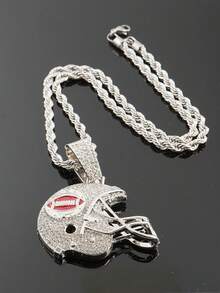 1 Stück 3D Fußballhelm Anhänger Halskette komplett mit Strass, Sportlicher Accessoire für Herren