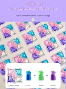 50pcs/Pack 5-In-1 Laundry Detergent Pods, Concentrated Fragrant Fabric Softener, Long-Lasting Scent Stain Remover, Powerful Cleaning Laundry Beads, Herbal Fragrance, Suitable For Household Cleaning - Multicolor - View 3