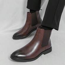 Men's Chelsea Boots Leather Lightweight Casual, Ankle Boots Men's Classic Elastic Formal Boots Botas Para Hombre Men Boots - 棕色 - 查看 6