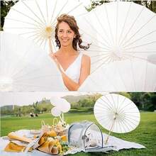 Sombrilla de bambú blanca para decoración de bodas, 1 pieza de tela de sombrilla de bambú estilo chino H G Q - Blanco - Ver 2