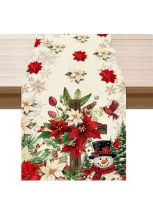 4 piezas Manteles individuales con diseño de cruz de Jesús, muñeco de nieve y flor de Pascua, estilo moderno de lino para decoración navideña, perfectos para la decoración de mesa de cocina y comedor de estilo granja en vacaciones de invierno