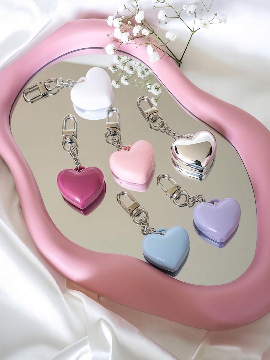 1个Y2K可爱甜美风DIY唇膏腮红膏固体彩妆容量0.4克小包装托盘，爱心镜盒二合一，心形包包挂饰钱包挂件钥匙扣配件包包挂件礼物心形钥匙链汽车配件老师朋友姐妹礼物创意