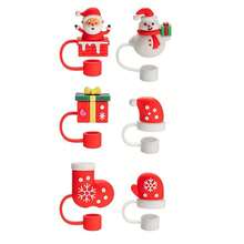 6pcs/Set Christmas Silicone Straw Cap,Four Styles To Choose From And Reusable Cartoon Santa Claus, Snowman, Reindeer, Penguin And Christmas Tree Design, Suitable For Cup Straws With Diameters Of 9mm-10mm - Straw Accessories