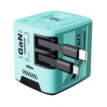 W&O 120W 手机 GaN 快速充电器，GaN 快速充电器 - 轻松增强您的充电游戏：高效 USB-C 可折叠旅行充电器，带 2 根电缆，带 1 个 C 型端口 - 适用于为各种电子设备充电，120 厘米/47 英寸可伸缩电缆，送给朋友的理想礼物。- 粉色/绿色/蓝色/黑色家庭办公室手机充电器多端口高输出功率 - 美規A型插(110-127V) - 查看 12