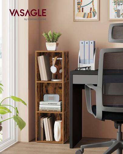  VASAGLE CUSTOS Collection - Bookshelf, 3-Tier Cube Bookcase, Storage Shelving Unit, Display Shelf, Open Compartments, 24 X 30 X 94.8 Cm, Living Room, Home Office, Bedroom, Rustic Brown