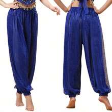 1 buc Femei Adult Dans Costum Sequin Pantaloni Lejeri Buric Dans Evidențiați Șifon Bloomers Scenă Performanță Dans Practică Pantaloni cu Lanț de Talie Eșarfă de Sold