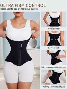 MISTHIN Women Steel Boned Back Support Shaping Vest, Tummy Control Waist Cincher Corset Shapewear - Black - View 6