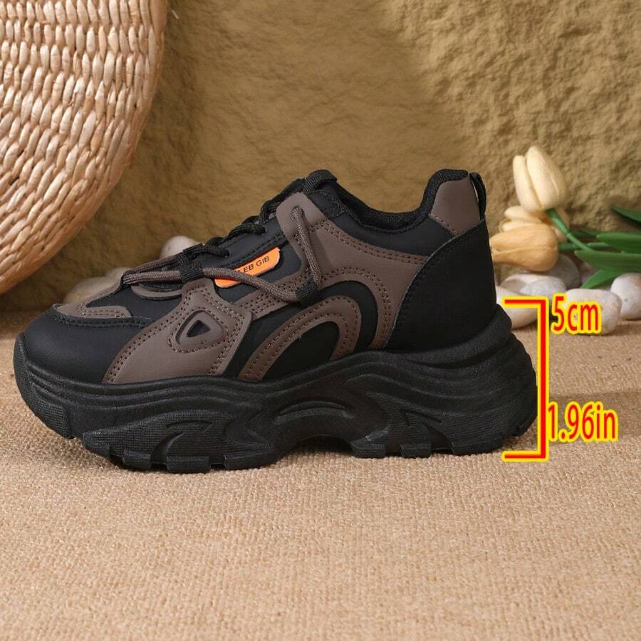 Thick-Sole Chunky Sneakers For Women, Multi-Color Patchwork Design With Layered Silhouette, Soft & Comfortable Platform, Versatile For Casual, School, Commute, Weekend, Travel, Pairs Well With Jeans, Sweatpants, Suitable For Valentine's Day, Halloween, Christmas, Graduation Season