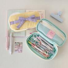 Ins Fabric Pencil Case Student Simple Bowknot Storage Bag Stationery Bag Organizer - 紫色 - 查看 4