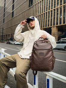 Business, Fashion, Casual, Autumn/Winter, New, Versatile, Minimalist, Retro, Daily Commute, Work, Business Trip, Outfit, Sports, School, Motorcycle, Riding, Party, Date, Travel, Vacation, Hiking, Camping, PU, Soft Leather, Backpack Back-To-School Season - A - View 3