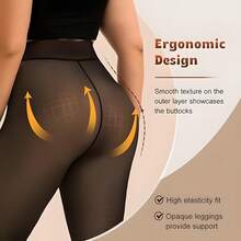 1 Set Of Women's Winter 200g Warm Plush And Thickened Leggings, 5 Colors Suitable For All Skin Colors, Polyester, Nylon, Spandex Blended Leggings, Sexy Translucent Large Size Pantyhose - 咖透膚 - 查看 2
