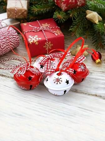 12pcs Handmade Christmas Bells With Green Leaves And Berry Decor - Traditional Round Metal Hanging Ornaments For Holiday Trees, Gift Wrapping And DIY Crafts, Christmas Decorations