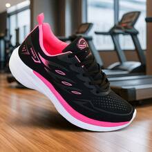 Tênis Feminino lançamento Casual e Esportivo pra academia caminhada trabalho confortável e leve Tênis color - PRETO E PINK - Visão 2