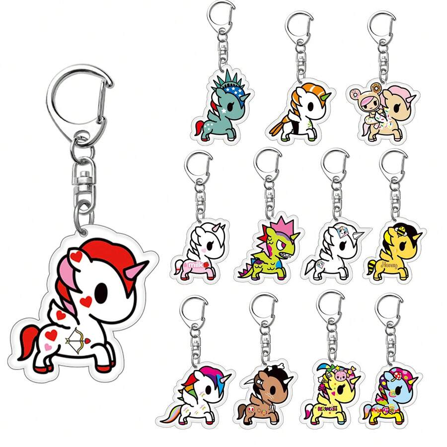 Llavero oficial con licencia de Tokidoki, 12 unidades, llavero de unicornio, colgante de Tokidoki, bonito colgante de acrílico para bolso, accesorio de moda para mujer. - Verde - Ver 1