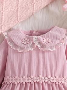 Baby Girls' Cute Floral Peter Pan Collar Long Sleeve Floral Design Jumpsuit, Suitable For Everyday Outings In Spring And Autumn - Pink - View 4