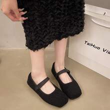 2025 Neue Vintage Quadratische Spitze Flache Einriemen Mary Jane Schuhe für Frauen, Warme Plüsch Nische Flauschige Flats