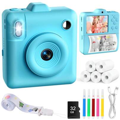 LIPETY Instant Print Camera For Children, Kids Portable Entertainment Digital Camera, With 48PM Lens, With Print Paper,32GB Card Upgraded Set, 1080P Video Recording,For 3-10  Year Old Boys Girls (Blue)