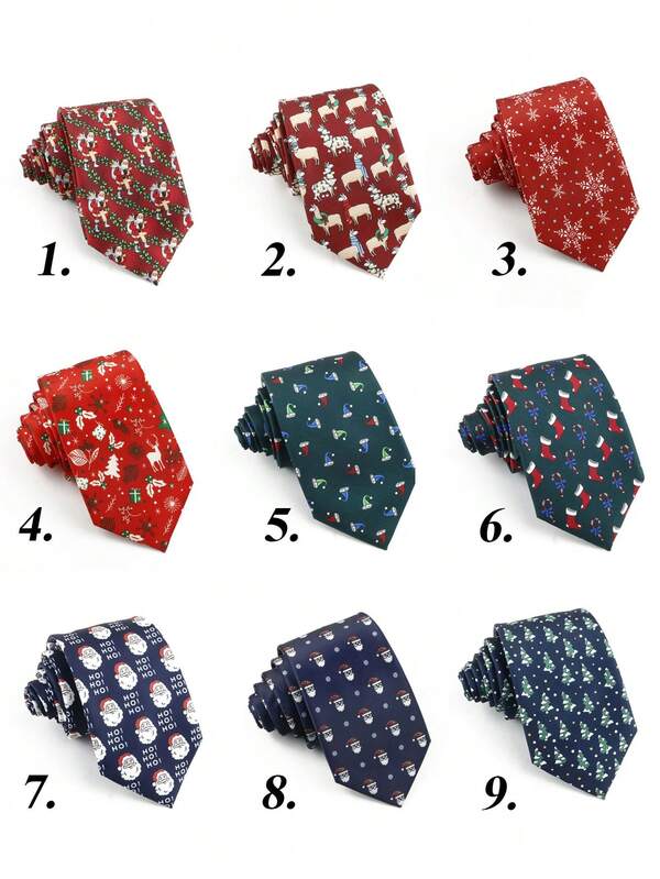 ZLQ&GOU ربطة عنق رجالية جديدة بطباعة عيد الميلاد، 7.5 سم من البوليستر باللون الأحمر بنمط سانتا كلوز وأشجار عيد الميلاد وقبعة سانتا كلوز