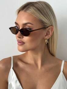 1pc Oval Shaped Small Frame Fashion Glasses, Retro, Personalized, Versatile, Casual And Elegant Women's Glasses Suitable For Daily Wear, Back To School Wear, Vacation Travel, College Style, Summer Beach Accessories, Women's Accessories - Brown - View 6