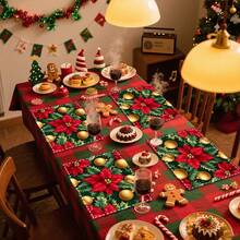 1 set/1 pieza/4 piezas/6 piezas Manteles individuales con estampado de flores de acebo navideñas, lavables a máquina, de poliéster rectangular, protectores de mesa, manteles individuales termoaislantes, decoraciones de mesa de restaurante, suministros para fiestas, decoraciones navideñas que pueden regalarse