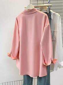 Women's Minimalist Casual Shirt Solid Button Down Long Sleeve Shirt Collar Elegant Top For Spring Fall Winter