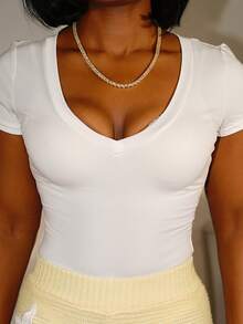 Steph T Body casual de cuello en V profundo gris con mangas cortas - C - Blanco - Ver 3