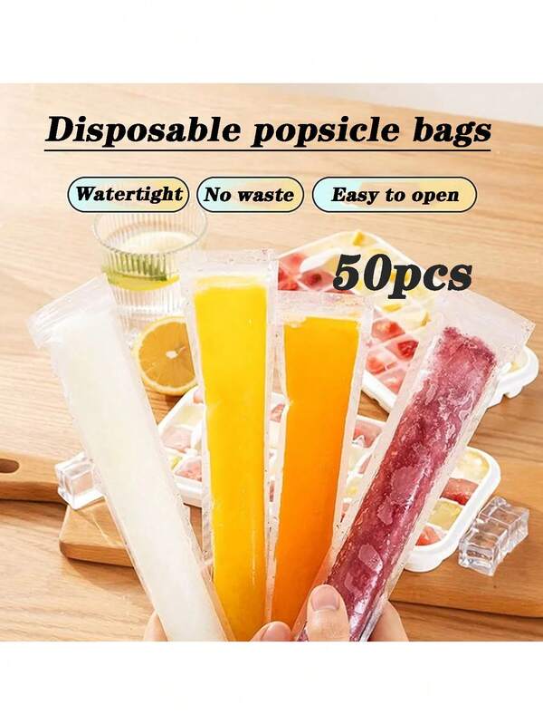 50pcs/Pack Disposable Popsicle Bags, DIY Homemade Crushed Ice Pop Mold Bags, Leak-Proof Dual Seal Closure