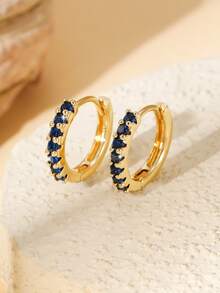 2pcs European & American Style Copper Alloy Inlaid Colorful Round Hoop Earrings, Available In Purple, Red, Orange, Navy, Pink, Green, Multicolor, Light Blue, White, Suitable For Women, Couples, Daily Wear, Decoration, Gift - Round - View 19