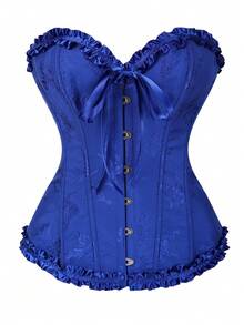 Women's Jacquard Backless Tie Camisole Shapewear Top, Butter Yellow, Suitable For New Year Party, Valentine's Day, Holiday - Royal Blue - View 11