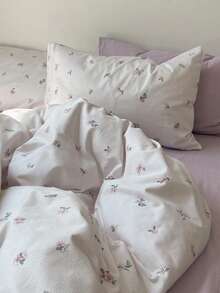 3pcs 100% Cotton Ins Floral Striped Bedding Set, 2 Pillowcases + 1 Duvet Cover - Multicolor - View 4