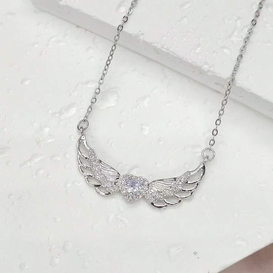 1pc Elegant Luxury Angel Wings Heart Pendant Necklace For Women - Angel Wings - View 1