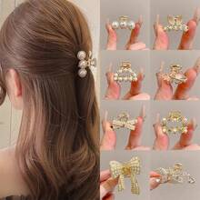 16 件/8 件随机优雅仿珍珠发夹，别致的金属迷你发夹，适用于日常发型 - 发髻、马尾辫、休闲、工作、派对、送礼发饰优雅爪夹，学校用品，学院秋季配饰秋冬度假装女士