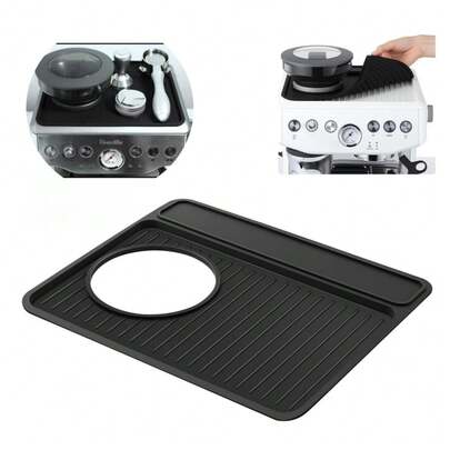 Espresso Tamping Mat For Breville 870/880 Machine, Non-Slip Espresso Tamp Mat With Raised Edges, Silicone Tamper Mat - 11in X 9.25in Heat Resistant & Waterproof Espresso Mat, Grey/Black