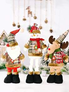 3pcs/1pc 19.69inch Christmas Retractable Legs Santa Claus Snowman Home Decoration, Suitable For Festive Party Scene Decoration Window Display, Desktop Center Decoration Living Room Kitchen Bedroom Ornaments, Christmas Souvenirs