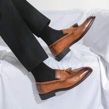 Men's Leather Shoe Covers Wear Tassel Loafers, Classic Casual Penny Shoes, Retro Formal Business Wedding Shoes,Men's Dress Shoes,Men Dress Shoes,Mens Dress Shoes,Dress Shoes,Men Loafers,Men Loafers - 棕色 - 查看 6