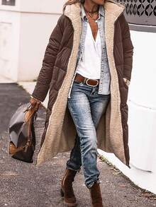 女士双面连帽中长款加厚夹克，冬季外套 M0023 - 巧克力棕 - 查看 4