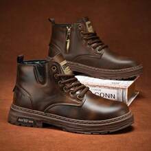 Fashionable Retro Casual Lace-Up Side Zipper Men's Hiking Boots