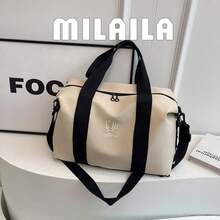 大容量短途旅行包，轻便手持运动健身包，干湿分离，瑜伽垫包，独立鞋隔层，男女通用行李包，适合旅行、通勤、上学 - 米色 - 查看 11